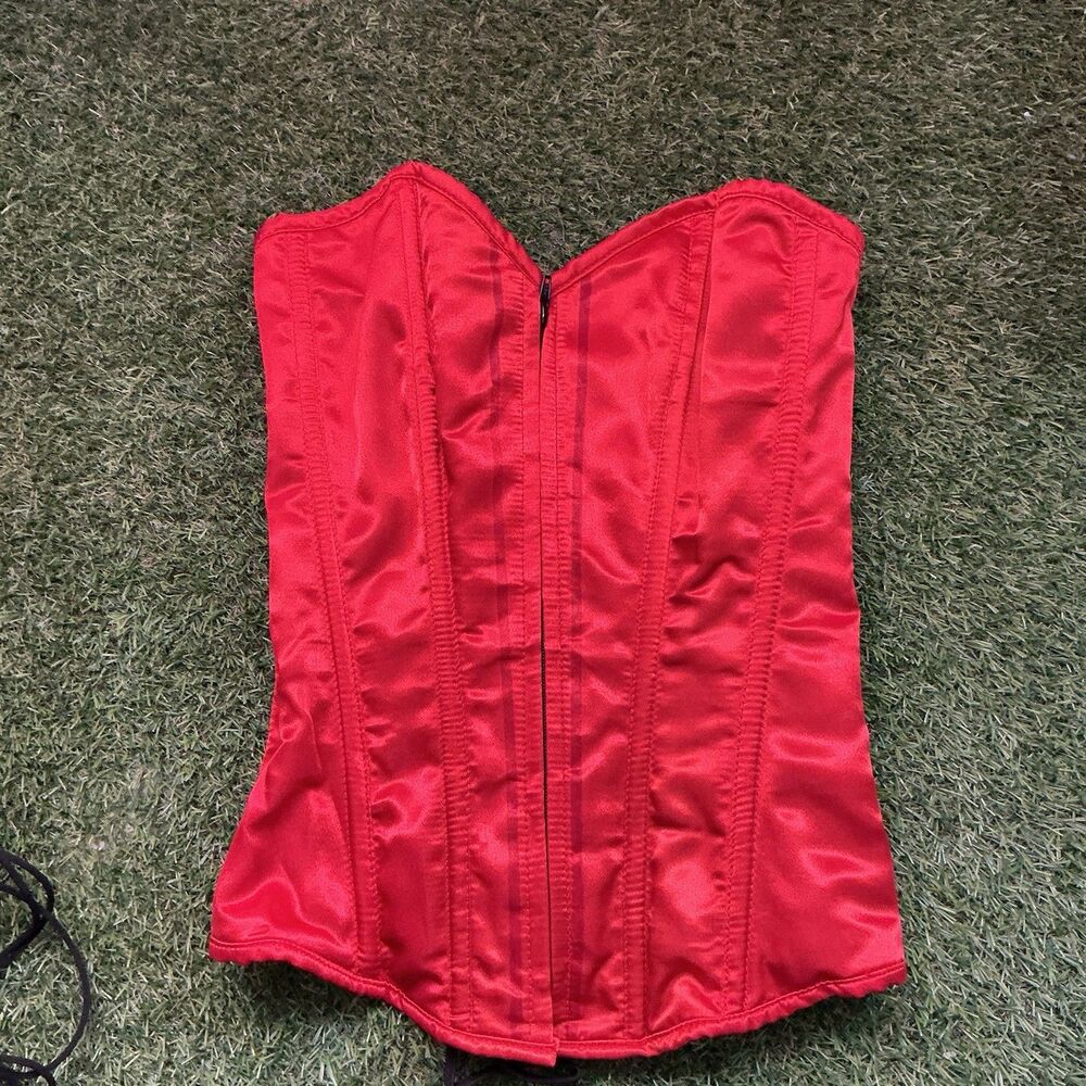 NWT Lavish Daisy Corsets Red Satin Overbust Corset Small Lace Up Zipper Front
